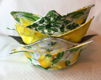 Lemon Microwave Bowl Cozy, Reversible Reusable Potholder, Cotton Bowl Warmer, Holiday Gifts, Best Seller