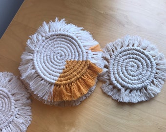 Macrame Round Coasters, Natural Cotton Home Decor, Gifts for Wedding, Bridal, Housewarming & Birthday, Plant Place Mat