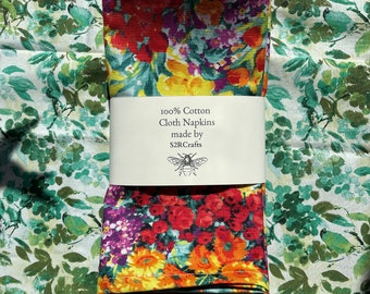 100% Cotton Cloth Napkins, Bright Floral Summer, Sustainable Home Goods, Table Linens, Hostess & Wedding Gift