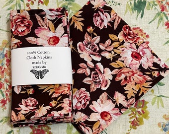 100% Cotton Floral Cottagecore, Cloth Dinner Napkins, Sustainable Home Goods