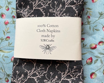 Grey 100% Cotton Dinner Napkins,  Tree Limbs, Sustainable Home Goods