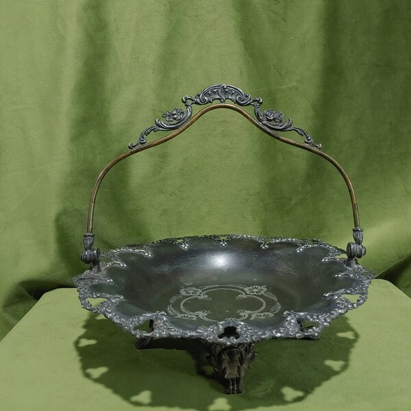 Homan Silver 1543 Quadruple Plate (.925) SPECIAL METAL Bridal Basket with Etched Floral Motif and Flower Edge Work - Antique