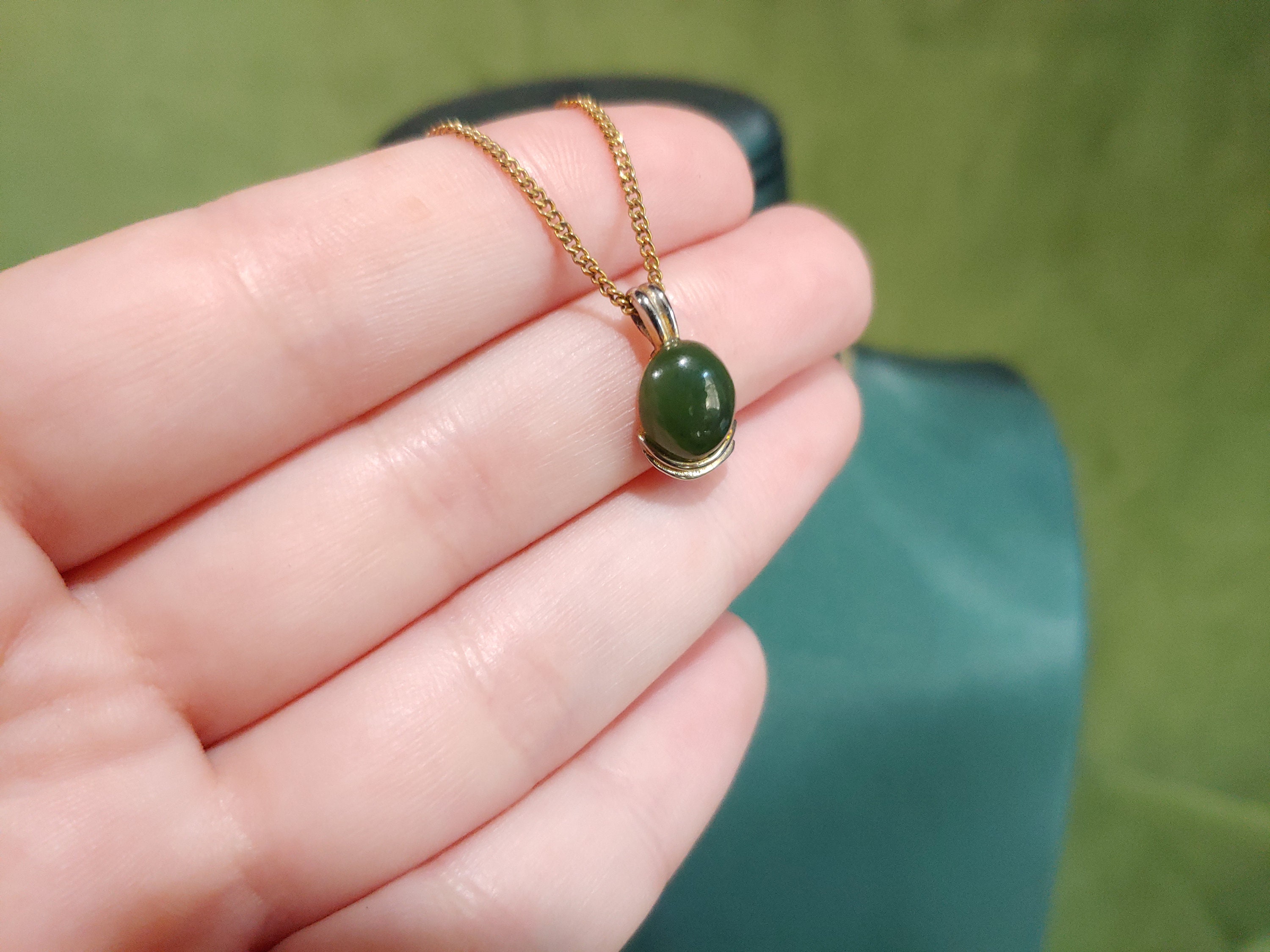 Spinach Jade Pendant With 1/20 12K Gold Filled Chain by Etsy UK