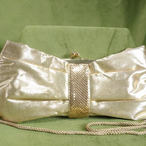 Golden Bow Appliqued Textured Party Clutch Bag, 2092-A-Golden