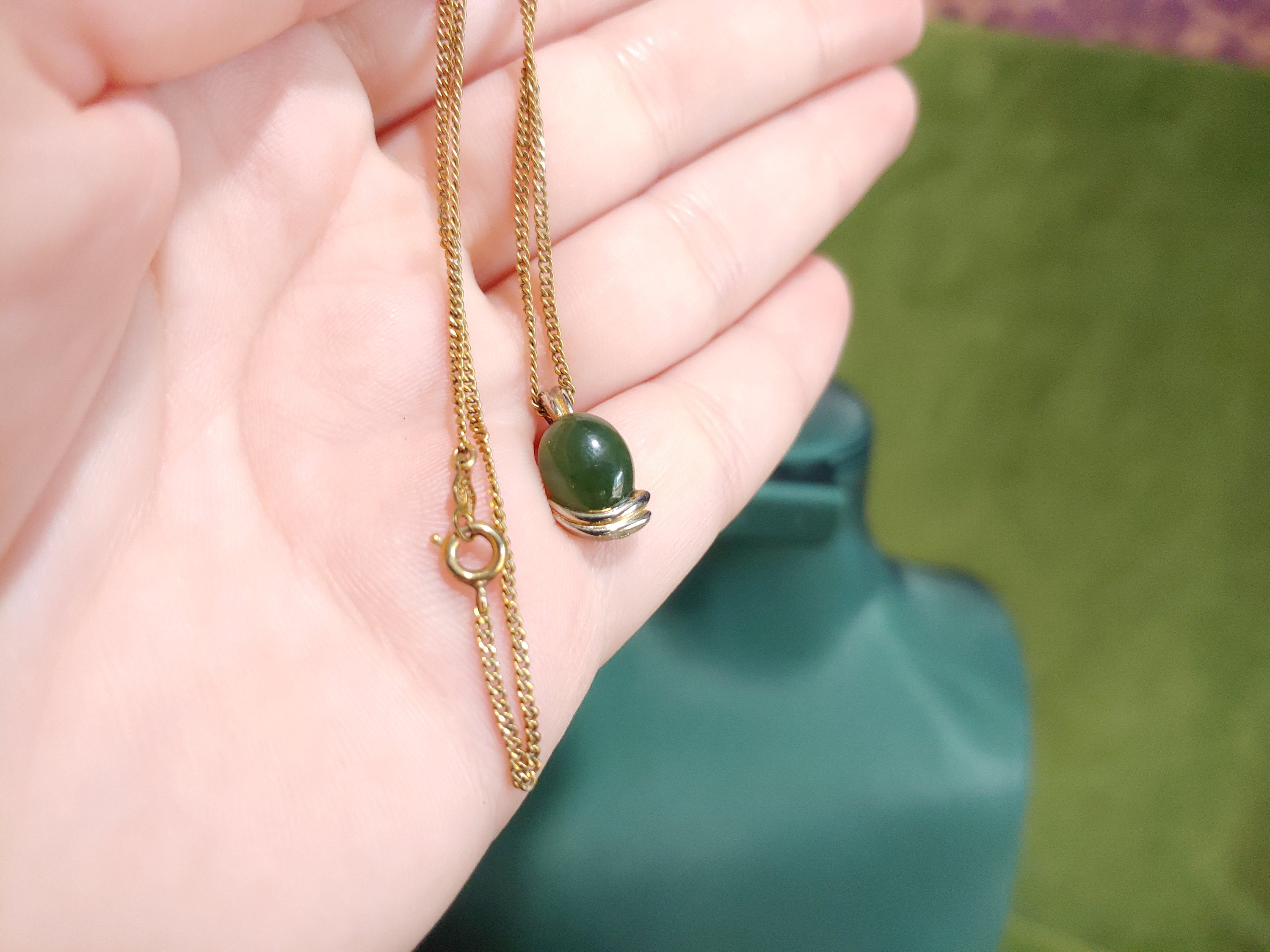 Spinach Jade Pendant With 1/20 12K Gold Filled Chain by Etsy UK