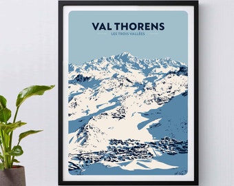 Val Thorens Poster, Three Valleys Print, Giclée Fine Art Print, Ski Poster, French Alps, Snowboarding, Skiing, Ski Gift, Mountains