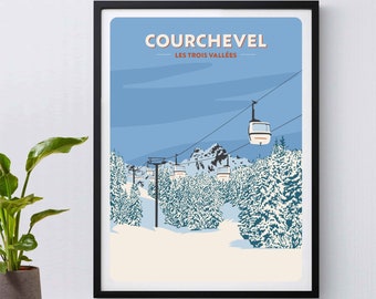 Courchevel Ski Resort Poster, Three Valleys Print, Giclée Fine Art Print, Ski Poster, French Alps, Snowboarding, Skiing, Ski Gift, Mountains