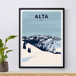 Alta Ski Resort, Utah, Impression de la station de ski, États-Unis, Affiche de ski, Snowboard, Ski, Cadeau de ski, Montagnes