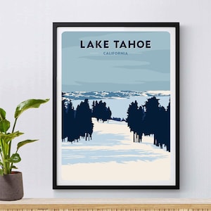 Lake Tahoe, Californie, États-Unis, Affiche de ski, Snowboard, Ski, Cadeau de ski, Montagnes
