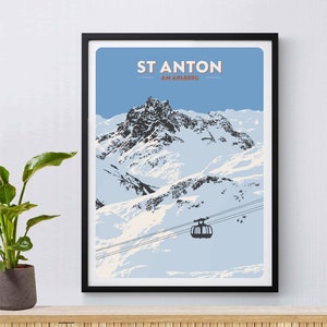 St Anton Ski Resort Poster, St Anton am Arlberg, Giclée Fine Art Print, Ski Poster, Alpes austríacos, Snowboard, Esquí, Regalo de esquí, Montañas