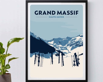 Grand Massif Print, Ski Resort Print, Samoens, Flaine, Travel Poster, Ski Poster, French Alps, Ski Gift, Giclée Fine Art Print