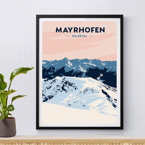 Mayrhofen Ski Resort Poster, Zitteral, Giclée Fine Art Print, Ski Poster, Tiroler Alpen, Snowboarden, Skiën, Ski Cadeau, Bergen