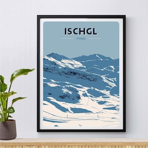 Póster de la estación de esquí de Ischgl, Impresión de bellas artes de Giclée, Póster de esquí, Alpes austríacos, Snowboard, Esquí, Regalo de esquí, Montañas