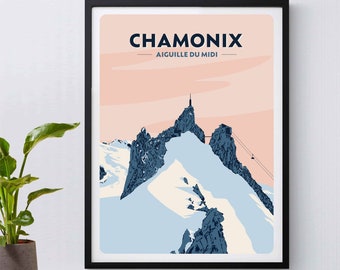 Chamonix Ski Resort Print, Auguille Du Midi, Vintage Travel Poster, French Alps, France, Ski Poster, Snowboarding, Skiing, Mountains