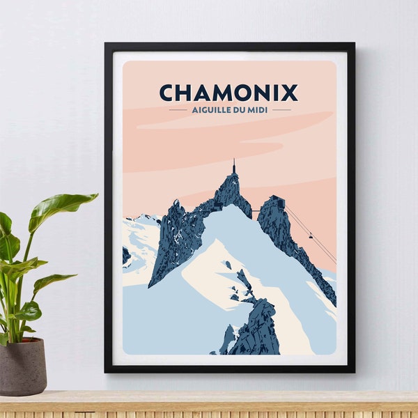 Chamonix Ski Resort Print, Auguille Du Midi, Vintage Travel Poster, French Alps, France, Ski Poster, Snowboarding, Skiing, Mountains
