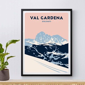 Val Gardena Ski Resort Print, Dolomiten, Vintage Reiseposter, Italien, Skiposter, Snowboarden, Skifahren, Berge