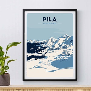 Pila Ski Resort Print, Valle D'Aosta, Vintage Travel Poster, Italië, Ski Poster, Snowboarden, Skiën, Bergen