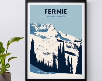 Impression Fernie, Colombie-Britannique, Canada, affiche de ski, snowboard, ski, cadeau ski, montagnes