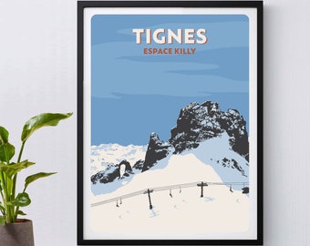Tignes Ski Resort Poster, Giclée Fine Art Print, Espace Killy, Ski Poster, French Alps, Snowboarding, Skiing, Ski Gift, Mountains