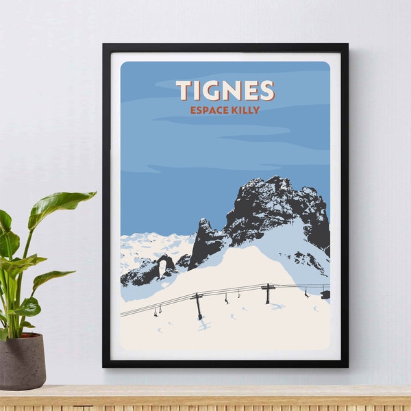 Pôster da Estação de Esqui de Tignes, Impressão Fine Art Giclée, Espace Killy, Pôster de Esqui, Alpes Franceses, Snowboard, Esqui, Presente de Esqui, Montanhas
