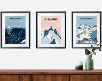 Set of 3 Ski prints, choose any 3 of our ski resort prints, Ski Gondolas, Ski Lifts, Cable Cars, Ski Gifts