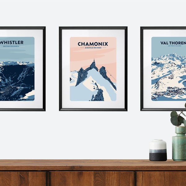 Set of 3 Ski prints, choose any 3 of our ski resort prints, Ski Gondolas, Ski Lifts, Cable Cars, Ski Gifts