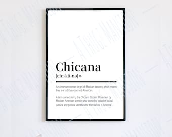 Chicana Definition Printable Wall Art, Digital Download, Home Decor, Dictionary Printable, Chicana Quote Print, Chicana, Mexican American