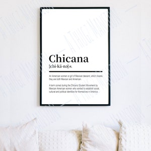 Chicana Definition Printable Wall Art, Digital Download, Home Decor, Dictionary Printable, Chicana Quote Print, Chicana, Mexican American