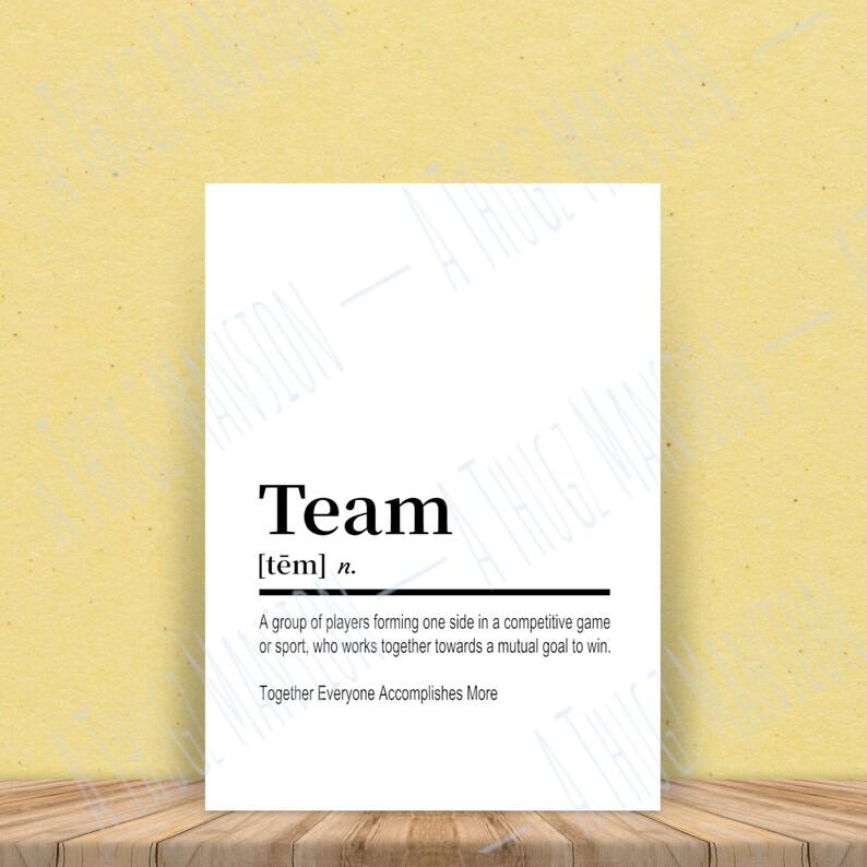 Sports Team Definition Printable Wall Art Digital Download Etsy