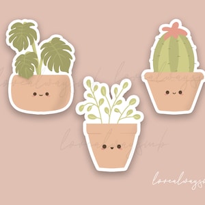 Paquete de pegatinas de plantas Kawaii, plantas Kawaii, pegatinas lindas, Monstera, cactus, pegatinas de plantas, paquete de pegatinas lindo, pegatina punny, planta linda