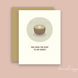 Punny Love Card, Kiwi, Fruit Pun, Kiwi to my heart, Valentine&#39;s Day, Love Greeting Card, Punny Card, Kawaii, Cute Stationery, Pastel Card