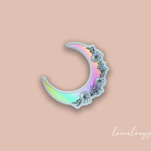Holographic Floral Moon Sticker | Galaxy Moon | Moon Stickers | Floral Moon | Moon Crescent | Holographic Stickers | Minimalist Stickers
