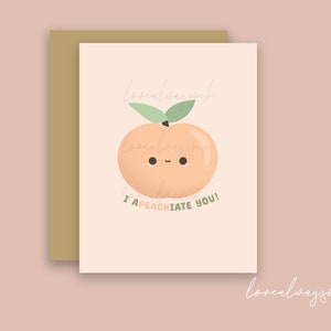 Carte de fruits Punny, Gratitude, Carte de remerciement, Pêche, Jeux de mots sur la nourriture, Cartes de remerciement, Carte de voeux Punny, Carte de Punny, Kawaii, Jolie papeterie