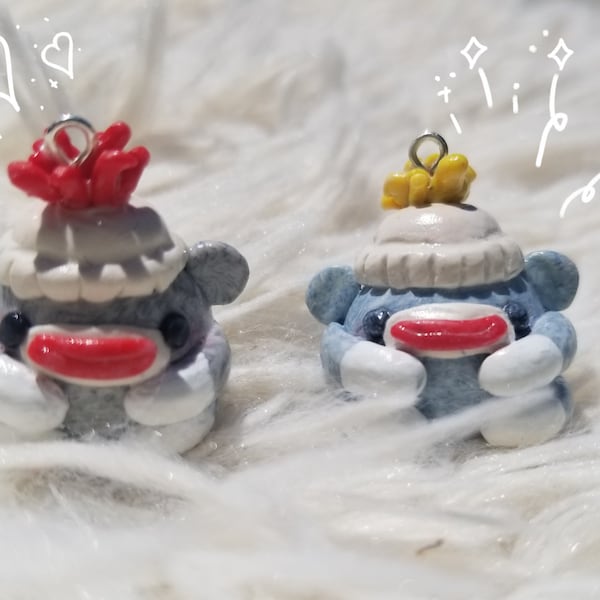 Kawaii Chubby Sock Monkey Clay Charms - Cute Polymer Clay Charm - Jewelry - Charm - Handmade - Made To Order - Monkey