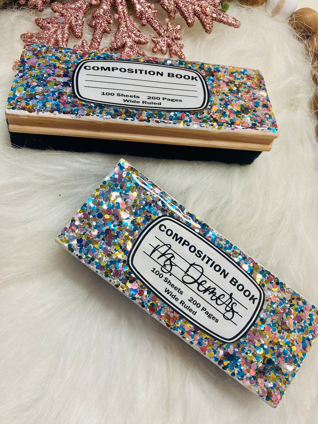 Glitter Eraser Teacher Gift White Board, Chalk Board, Composition Book