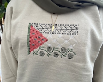 Our Roots- Embroidered Palestine Themed Sweater