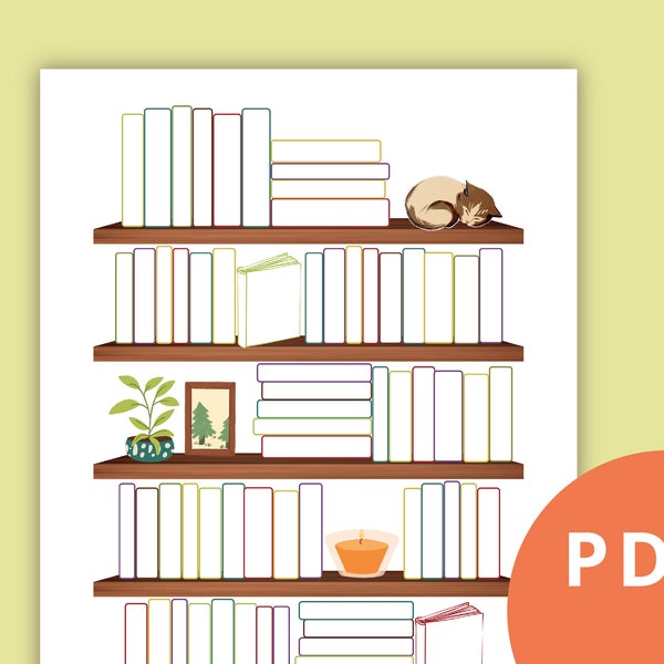 Book Shelf Reading Tracker in Color - Shelf with Empty Books, Write in Book Shelf, Printable Reading Tracker, printable empty book shelf