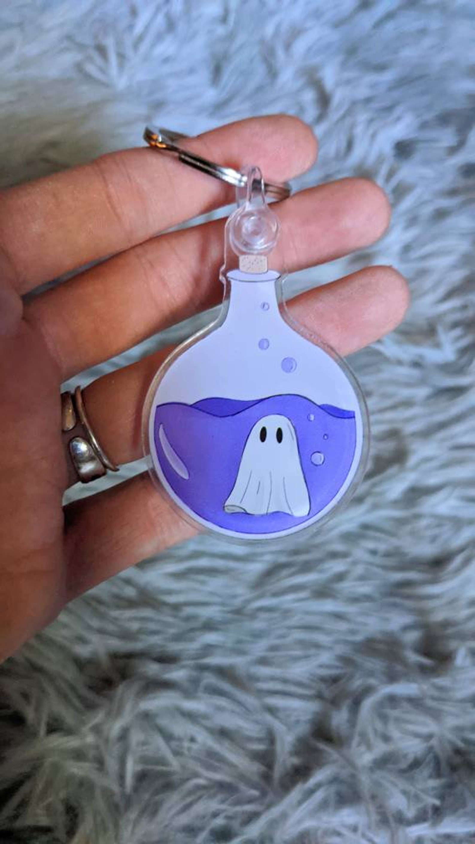 Ghost Keychain Ghost in a Bottle Cute Keychain Unique Etsy
