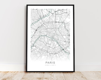 Paris City Map Print, Paris Frankreich Poster, Paris Wandkunst, Paris Street Karte, *Instant Digital Download*
