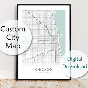 Impressão personalizada do mapa da cidade, pôster/arte de parede do mapa da cidade personalizado, qualquer mapa de ruas da cidade *Arquivo de download digital*