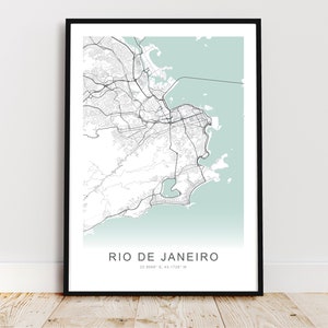 Impresión de mapas de la ciudad de Río de Janeiro, cartel de Brasil de Río de Janeiro, arte de la pared de Río de Janeiro, mapa de calles, *Descarga digital instantánea*