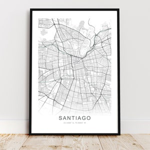 Santiago City Map Print, Santiago Chile Poster, Santiago Chile Wall Art, Santiago Street Map, *Instant Digital Download*