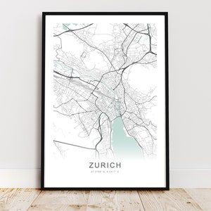 Zurich City Map Print, Zurich Switzerland Poster, Zurich Wall Art, Zurich Street Map, *Instant Digital Download*