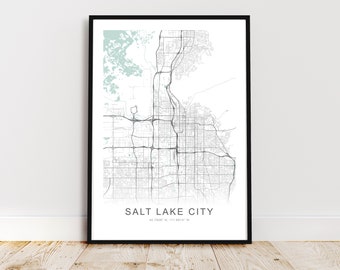 Impresión de mapas de Salt Lake City, cartel de Salt Lake City Utah, arte de la pared de Salt Lake City, mapa de calles de Salt Lake City, *Descarga digital instantánea*