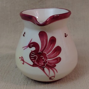 Ceramic Hand-Painted Rooster Small Pitcher/Creamer - SIGNED by the Artist A Bouchard. Dated 1981. Bulle Switzerland Red and White