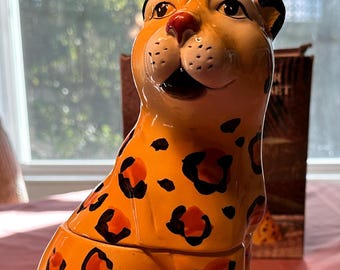 Gorgeous and Majestic LEOPARD Cookie Jar with Salt & Pepper SHAKERS! Hand Painted Ceramic. Figural. Please READ!