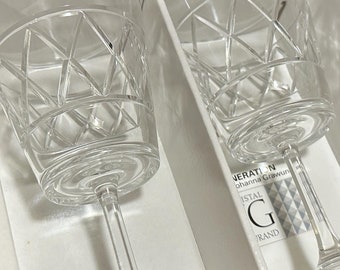 Pair Cut 25% Lead Crystal Wine Glasses - Made in France! Designer Johanna Grawunder-SIGNED! "Generation" series. JG Durand Cristal AMAZING!