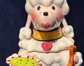 Appletree Ruby's Babs Poodle Ceramic Hand Painted Figural Cookie Jar!!!! LOOK at that RHINESTONE STUDDED Dog Collar - 13" Tall!!!!