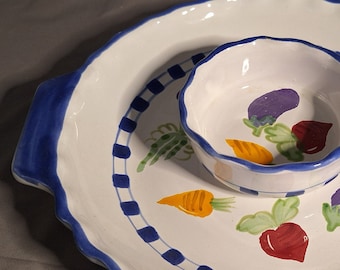 Mesa International "Veggie Design" CHIP & DIP Serving Bowl and Platter Set-HandCrafted in Hungary! Signed by Artist! UNBELIEVABLE! Gorgeous!