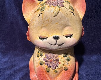 MISS PRISS COOKIE Jar…lefton…1502…cat Collectible…blue/white